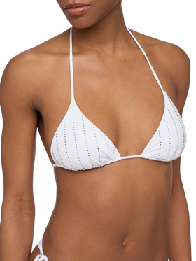 Leah triangle top swimsuit with striped rhinestone embellishment