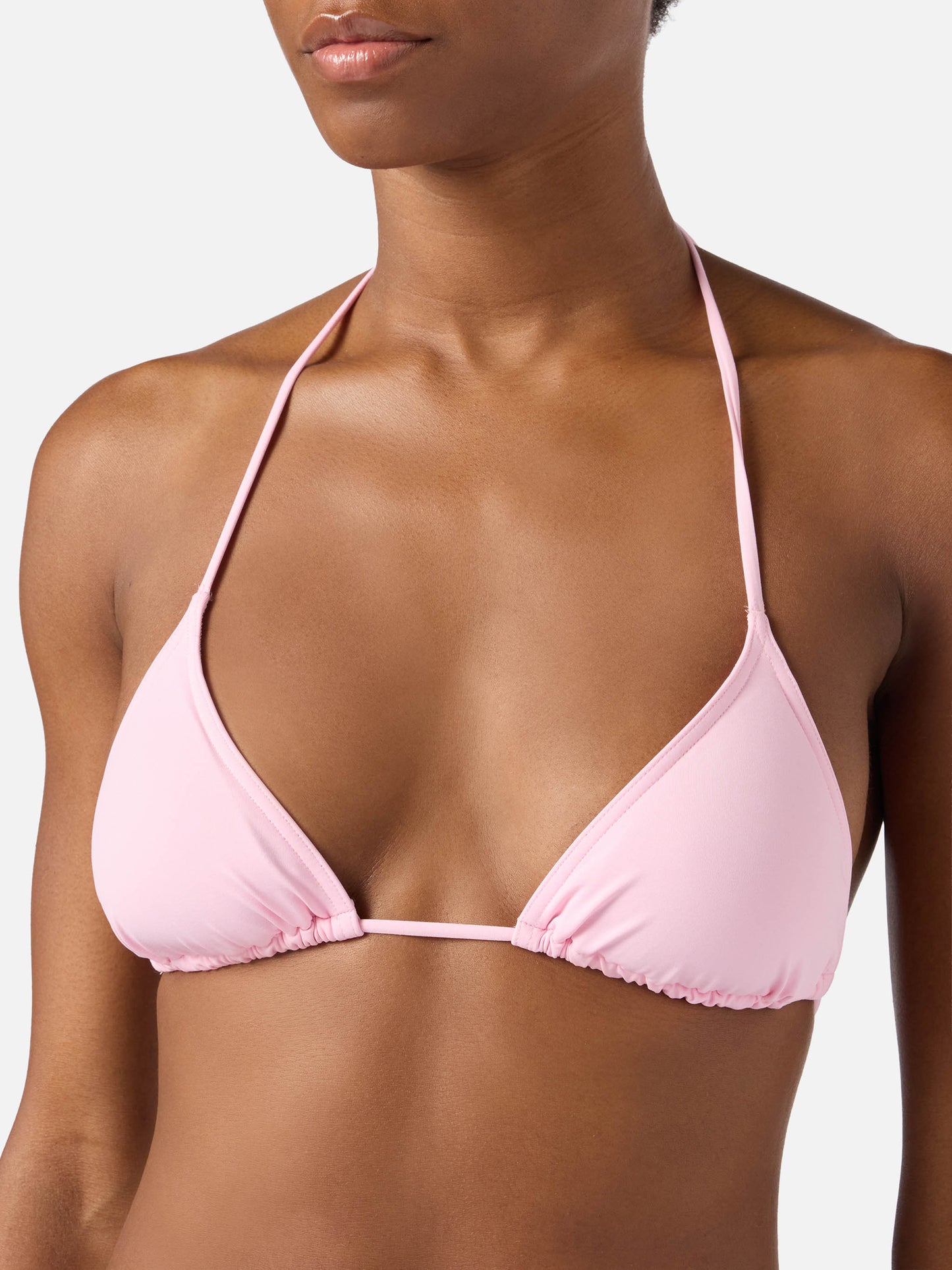 Haut de bikini triangle Leah à nouer en rose pastel uni 