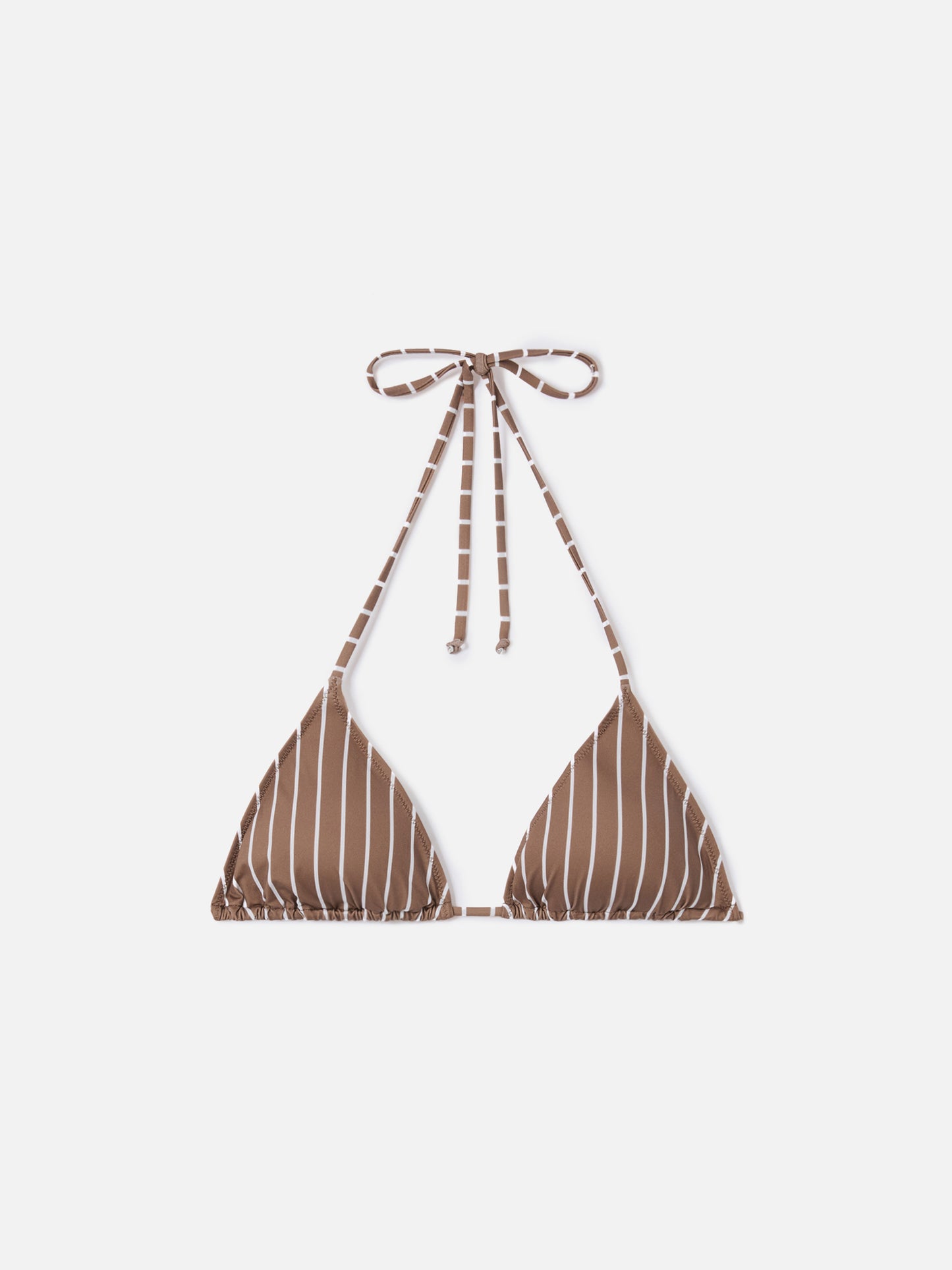 Leah triangle bikini top with beige and white stripes
