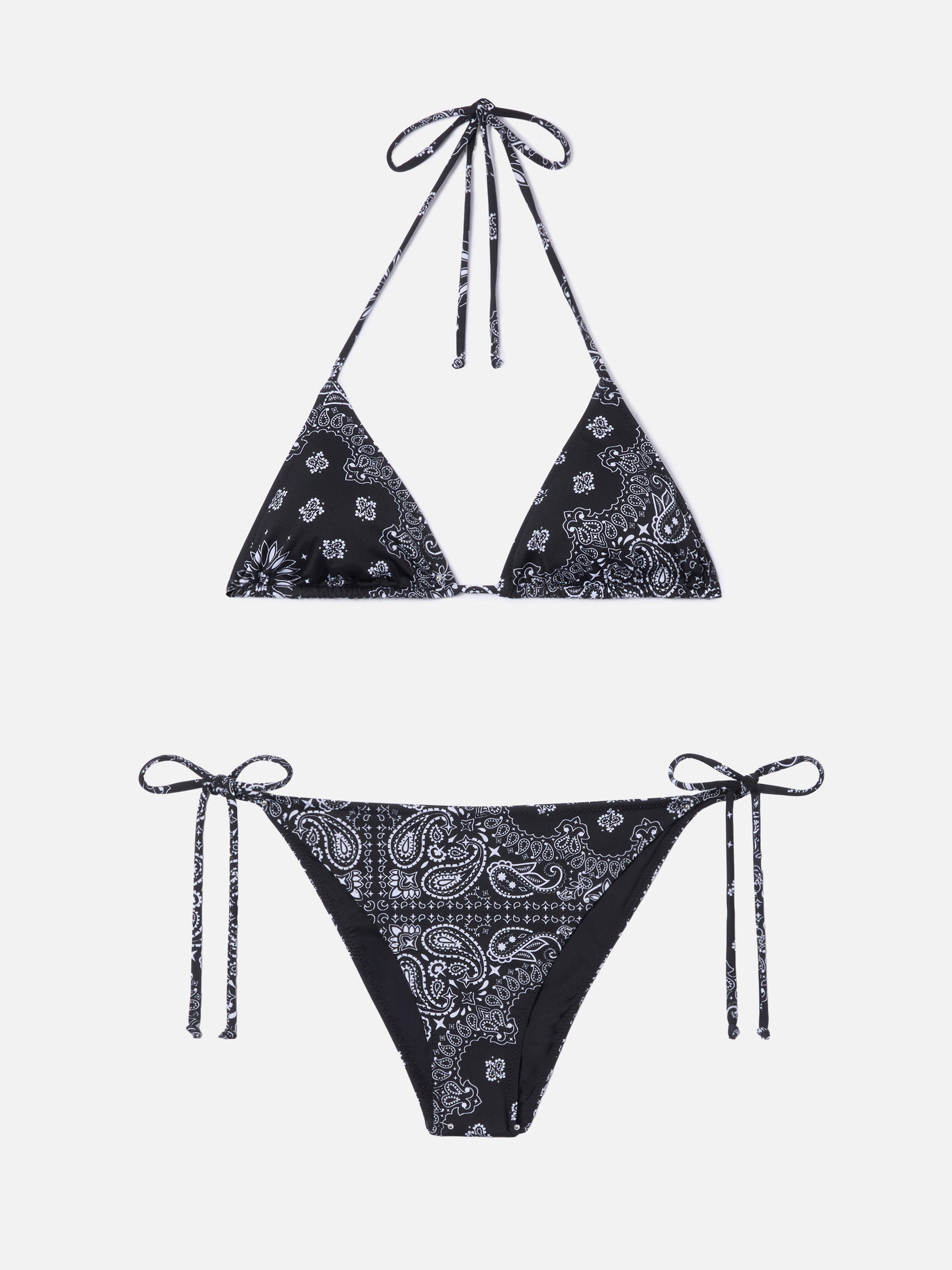 LOGOBIKINI/ロゴプリントビキニ BLACK【クリアポーチ付き】 Leah Teen black bandana print bikini – MC2 Saint Barth