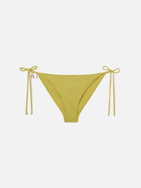 Virgo classic bikini bottoms in green glossy-finish fabric with charm details