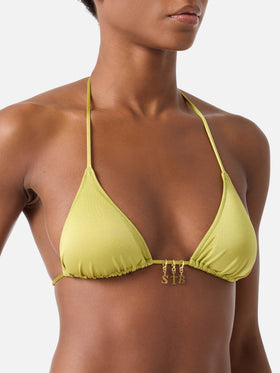 Leah Virgo pistachio green glossy finish triangle bikini with charms