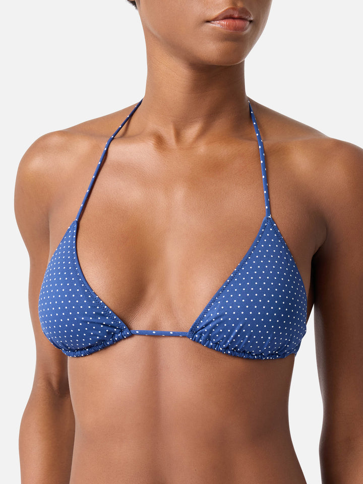 Haut de bikini triangle Leah avec imprimé à micro pois 