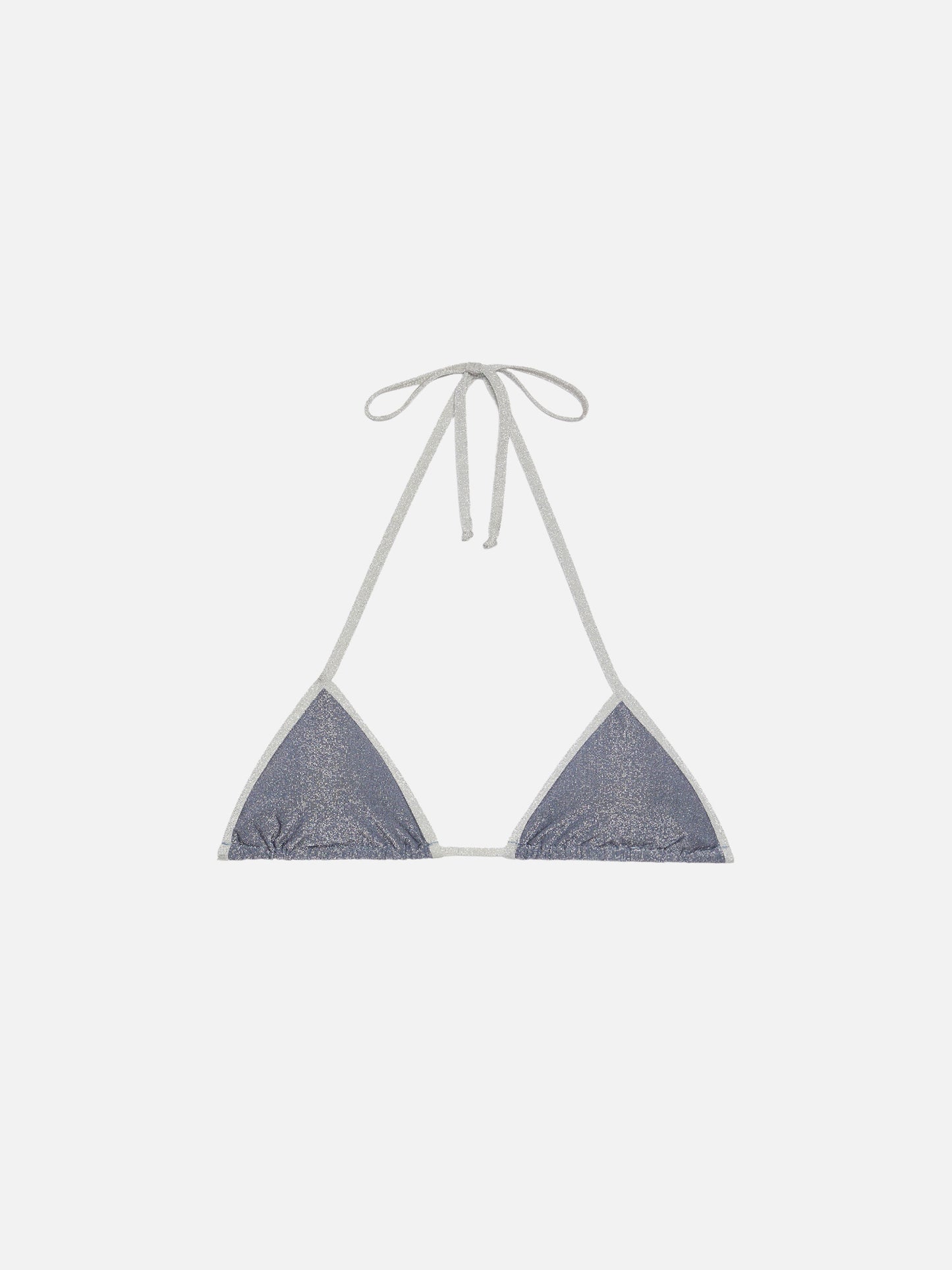 Leah top triangolo in lurex color avio blue con profilo argento