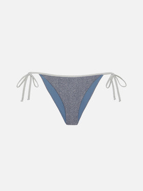 Marielle avio blue lurex classic swim briefs with silver piping