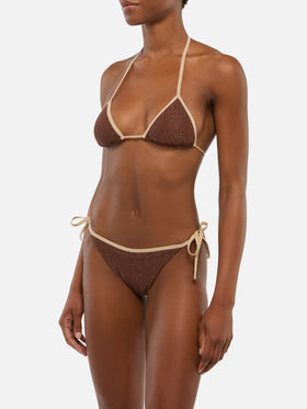 Marielle vrown lurex classic swim briefs with gold piping - Leah brown lurex triangle top with gold piping