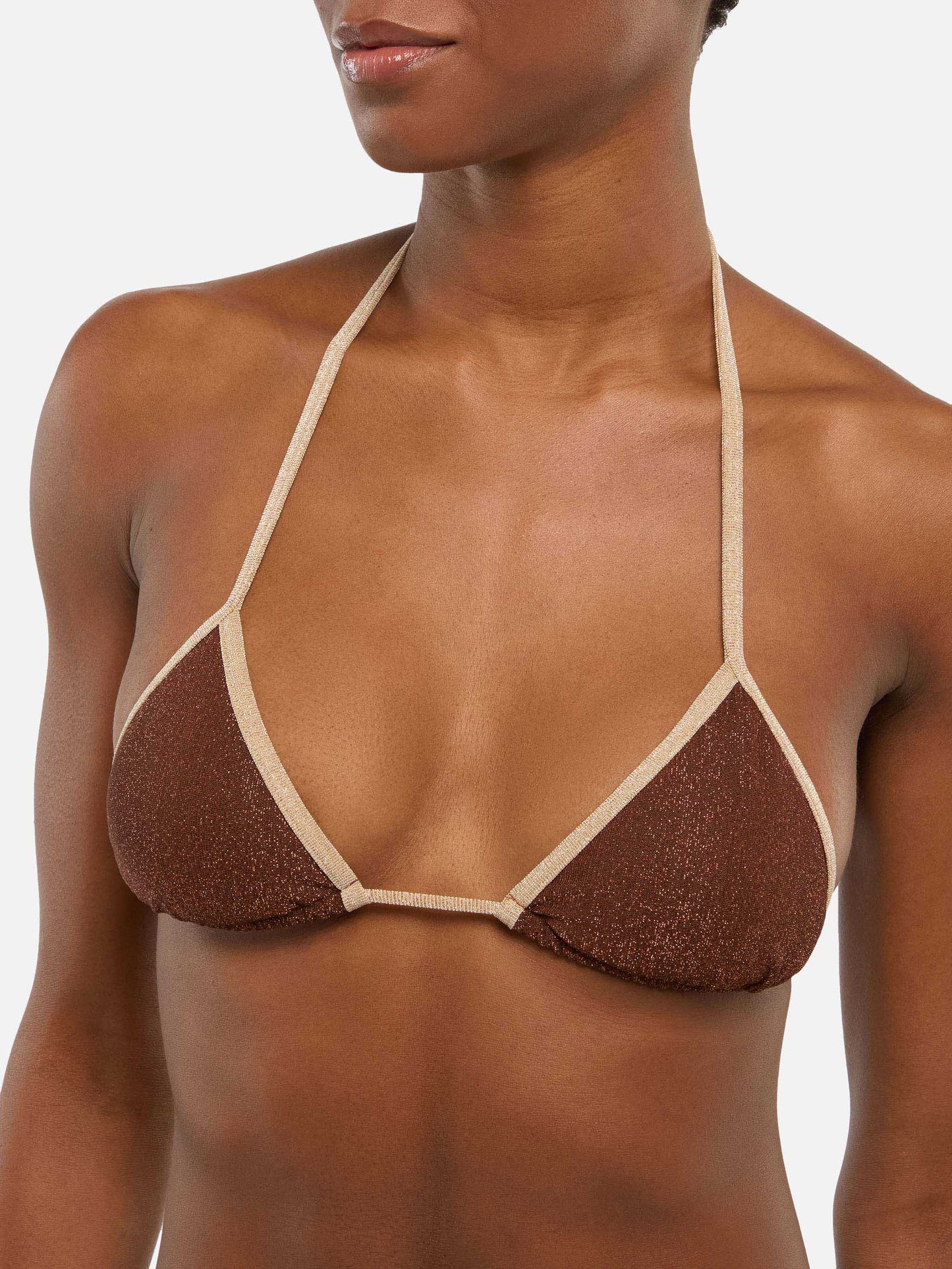 Marielle vrown lurex classic swim briefs with gold piping - Leah brown lurex triangle top with gold piping
