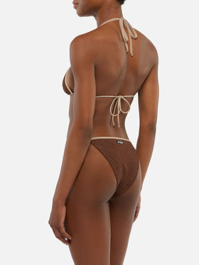 Marielle vrown lurex classic swim briefs with gold piping - Leah brown lurex triangle top with gold piping