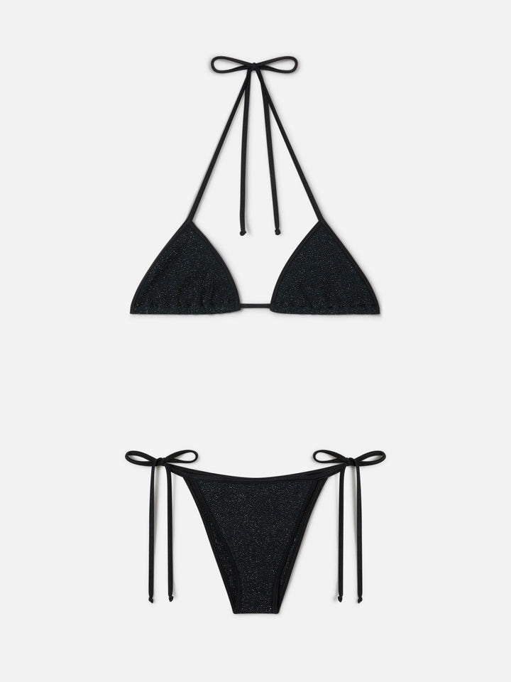 Bikini string Leah Marielle en tissu crinkle lurex noir 