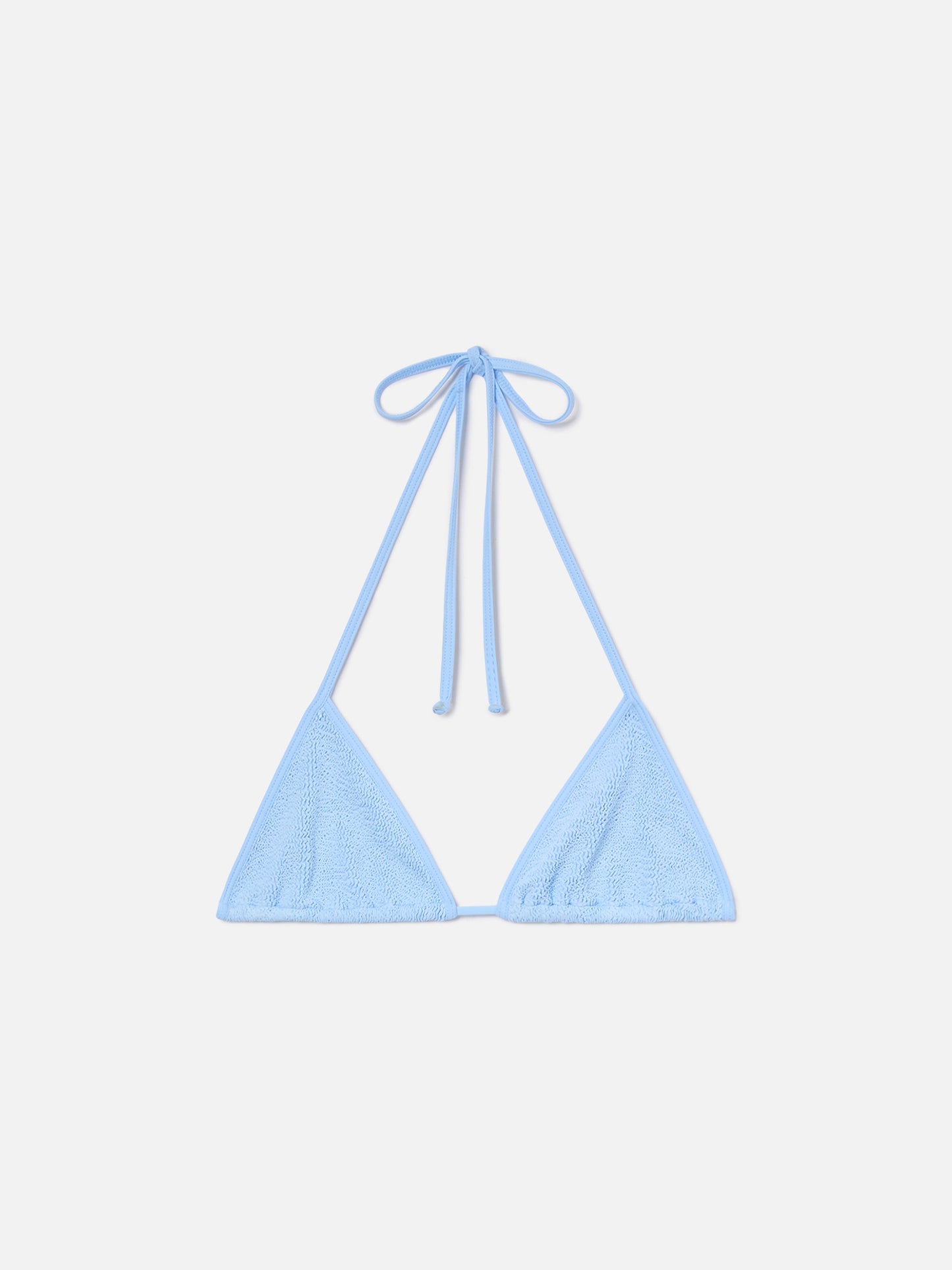 Leah String triangle bikini top in light blue with white trims
