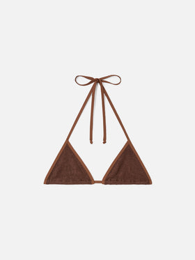 Braunes Triangle-Bikini-Top Leah aus Crinkle 