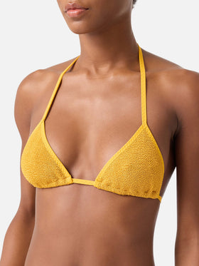 Leah Marielle ockerfarbenes Triangel-Bikini aus Crinkle mit Paspelierung 