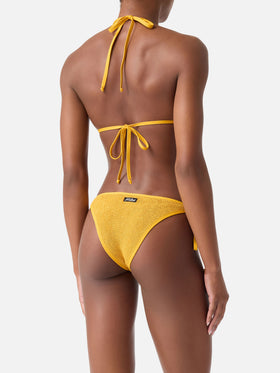 Leah Marielle ockerfarbenes Triangel-Bikini aus Crinkle mit Paspelierung 