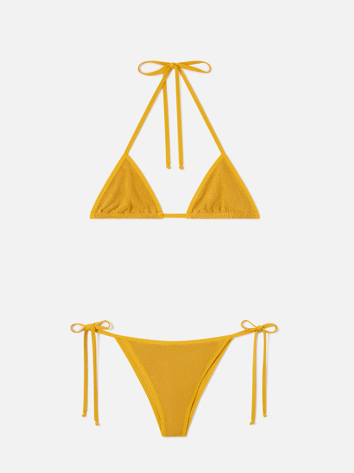 Leah Marielle ochre crinkle triangle bikini with piping