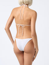 Woman white crinkle triangle bikini Leah Marielle