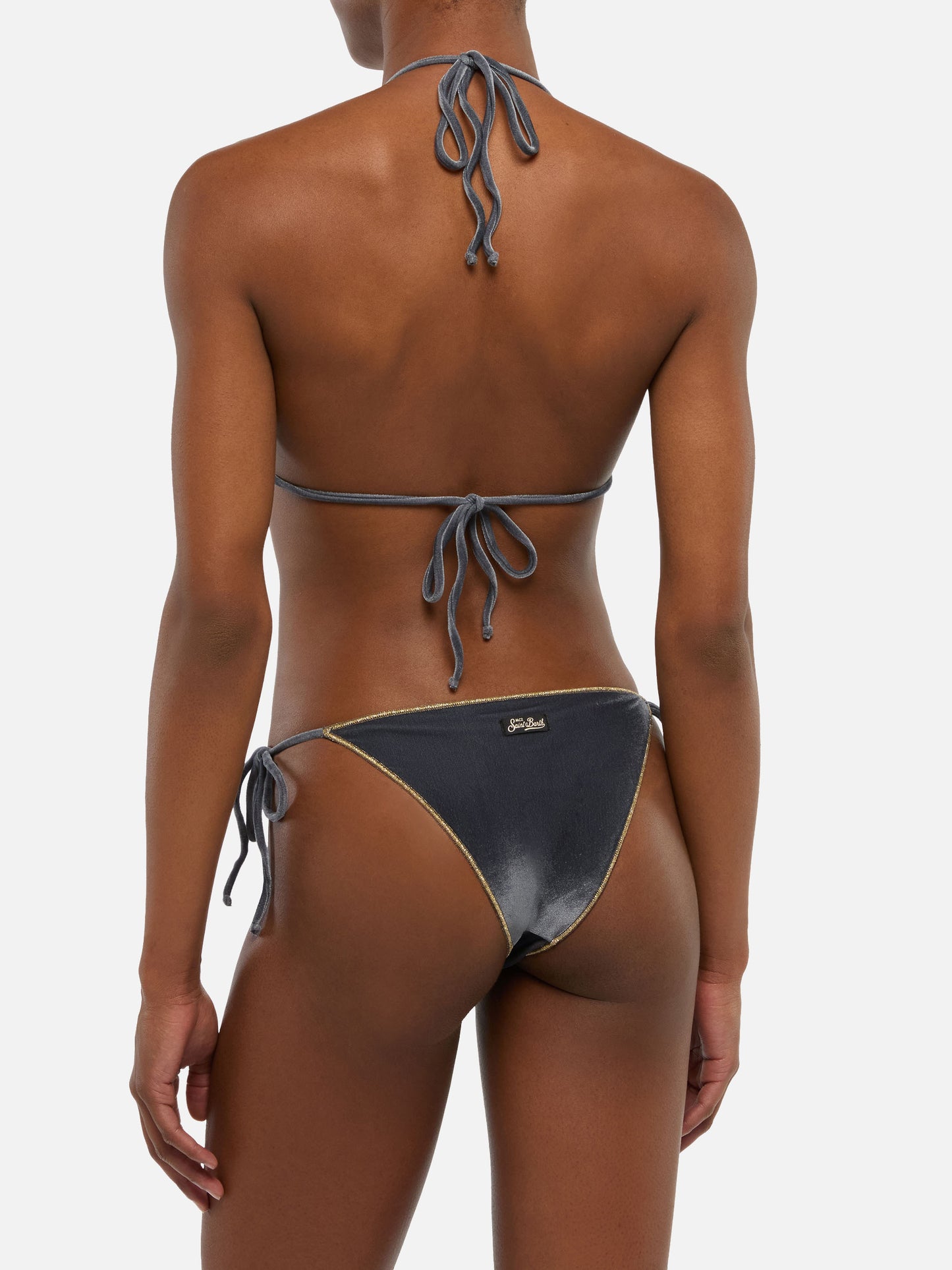 Leah Marielle classic triangle bikini in velvet with gold trim