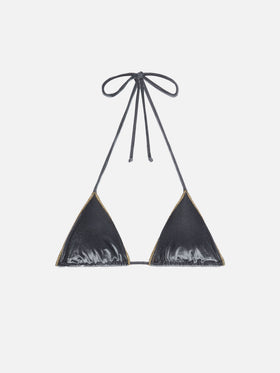 Leah velvet triangle top with gold piping - MC2 Saint Barth