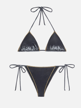 Leah Marielle classic triangle bikini in velvet with gold trim