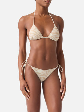 Top de bikini triangular Leah Overlock animalier lurex 