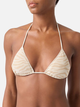Top de bikini triangular Leah Overlock animalier lurex 