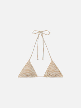 Top de bikini triangular Leah Overlock animalier lurex 