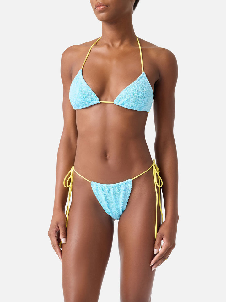 Light blue crinkle Leontine bikini with piping | Special Edition