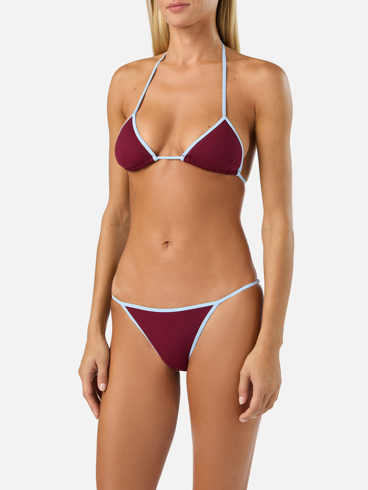 Bikini Lezzy String bordeaux con bordi a contrasto