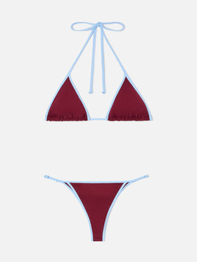 Lezzy String Bikini in Burgunderrot mit contrast-Besätzen 