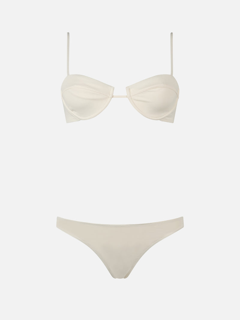 Bikini a bralette con ferretto bianco sporco da donna Salina Lido