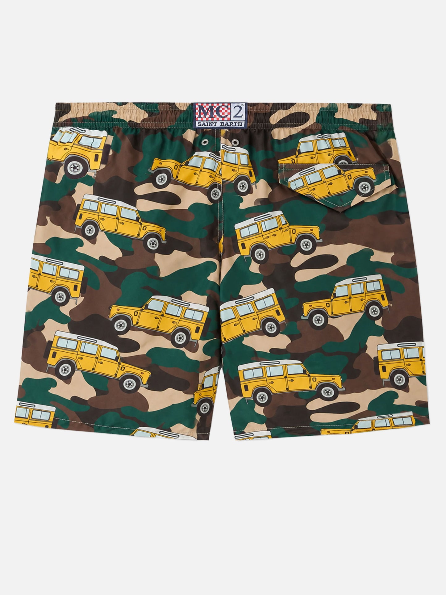 Lighting swim shorts with off-road car print
