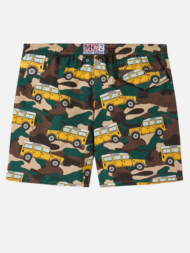Lighting swim shorts with off-road car print