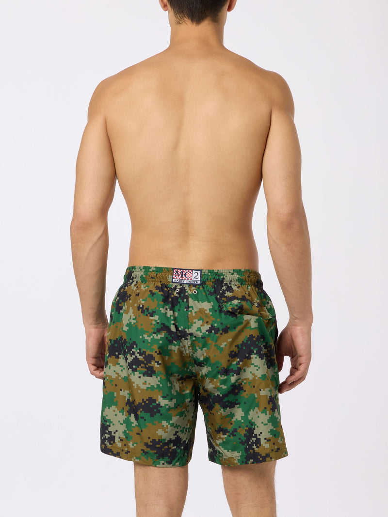 Man lightweight fabric swim-shorts Lighting with camouflage print