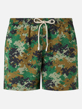 Man lightweight fabric swim-shorts Lighting with camouflage print