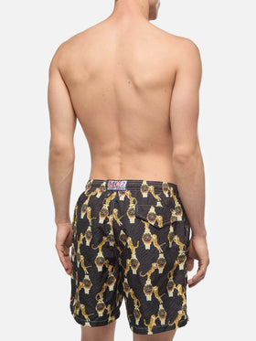 Lightweight fabric swim-shorts Lighting with watche and tiger print - MC2 Saint Barth