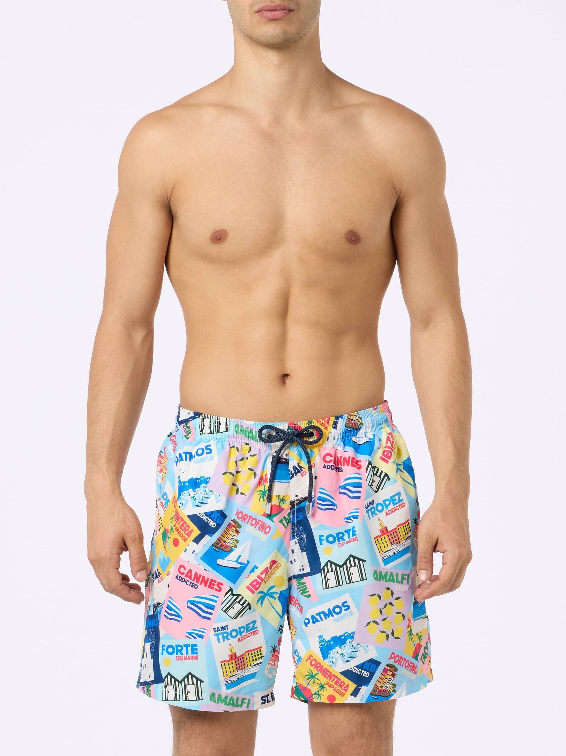 Lightweight fabric swim shorts Lighting with postcards print - MC2 Saint Barth