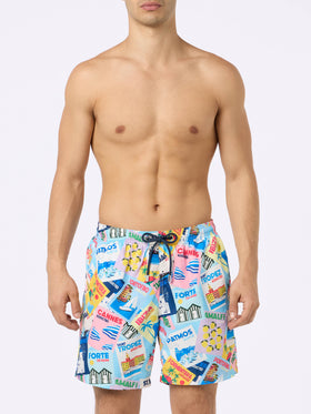 Lightweight fabric swim shorts Lighting with postcards print - MC2 Saint Barth