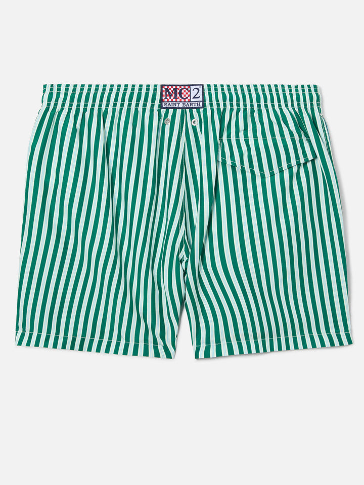 Green striped Lighting swim shorts with St. Barth embroidery