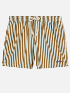 Brown striped Lighting swim shorts with St. Barth embroidery
