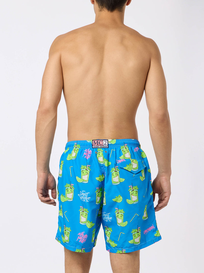 Man lightweight fabric swim-shorts Lighting with Cryptopuppets print | CRYPTOPUPPETS SPECIAL EDITION