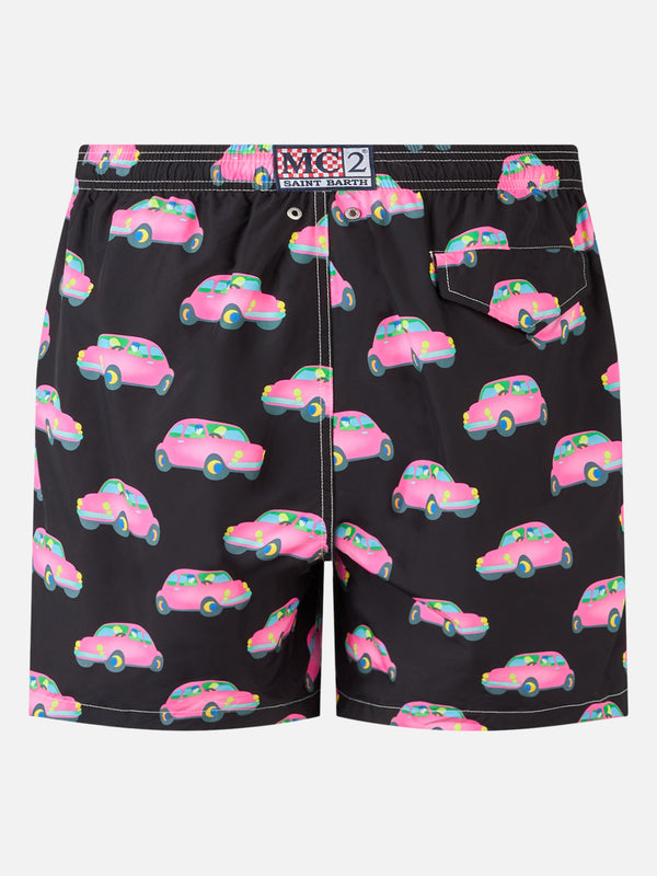 Man light fabric swim shorts with cars print | MARCO LODOLA SPECIAL EDITION