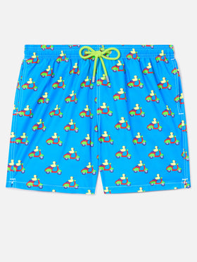 Blaue Badeshorts mit Enten-auf-Scootern-Print | Special Edition 