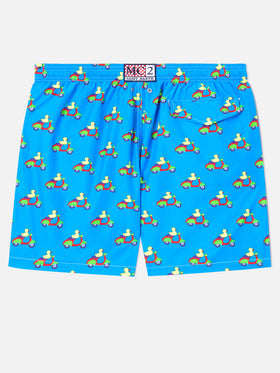 Blaue Badeshorts mit Enten-auf-Scootern-Print | Special Edition 