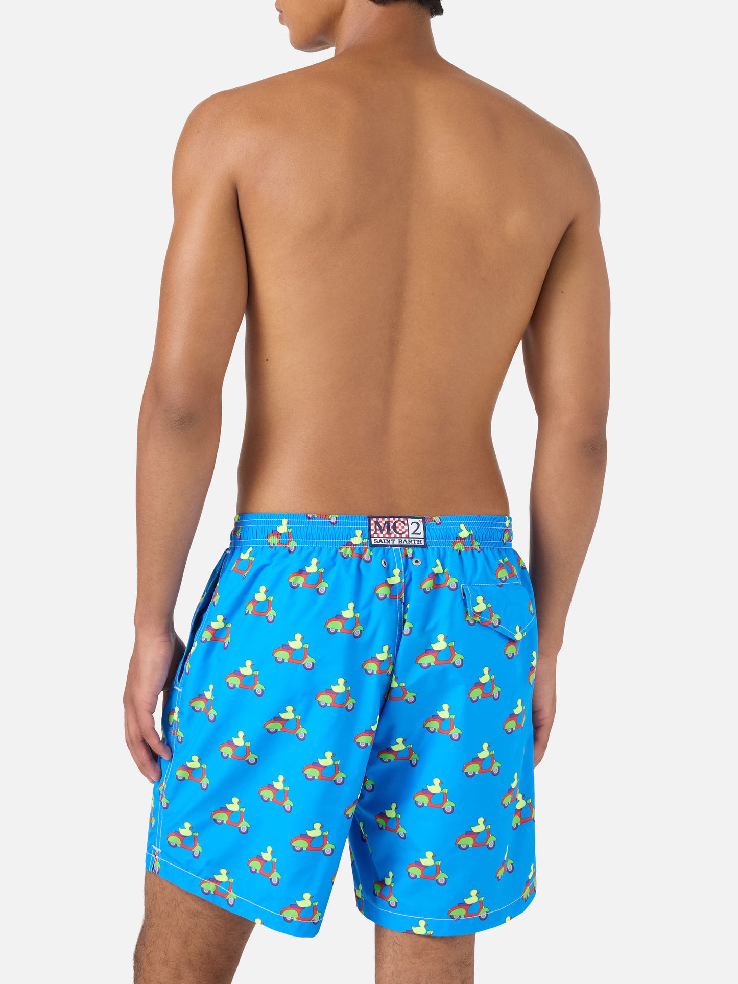 Shorts mare blu con stampa paperelle su scooter | Special Edition