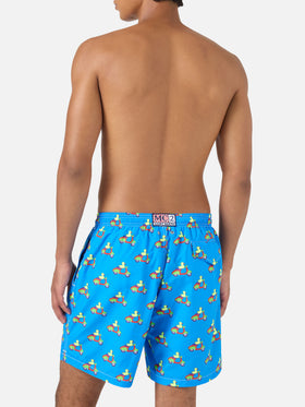 Shorts mare blu con stampa paperelle su scooter | Special Edition