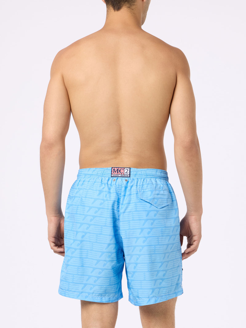 Man lightweight fabric swim-shorts Lighting with Lazio print | SS LAZIO SPECIAL EDITION