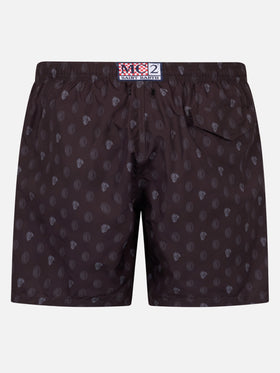 Man lightweight fabric swim shorts with Milan logo print and patch | AC MILAN SPECIAL EDITION