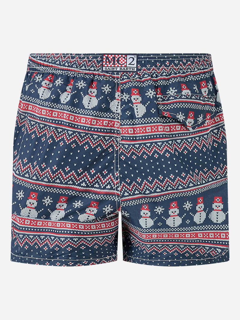 Herren-Badeshorts aus leichtem Stoff mit Schneemann-Print