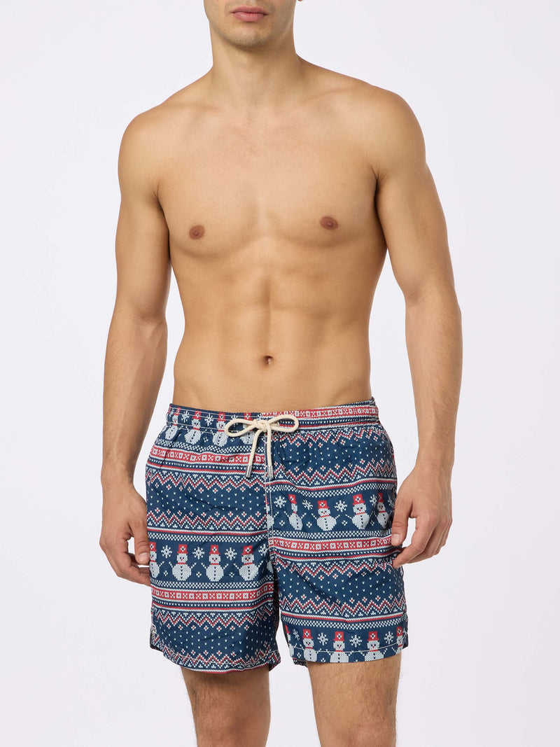 Herren-Badeshorts aus leichtem Stoff mit Schneemann-Print