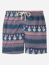 Herren-Badeshorts aus leichtem Stoff mit Schneemann-Print