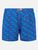 Man light fabric swim shorts with turtle and car print